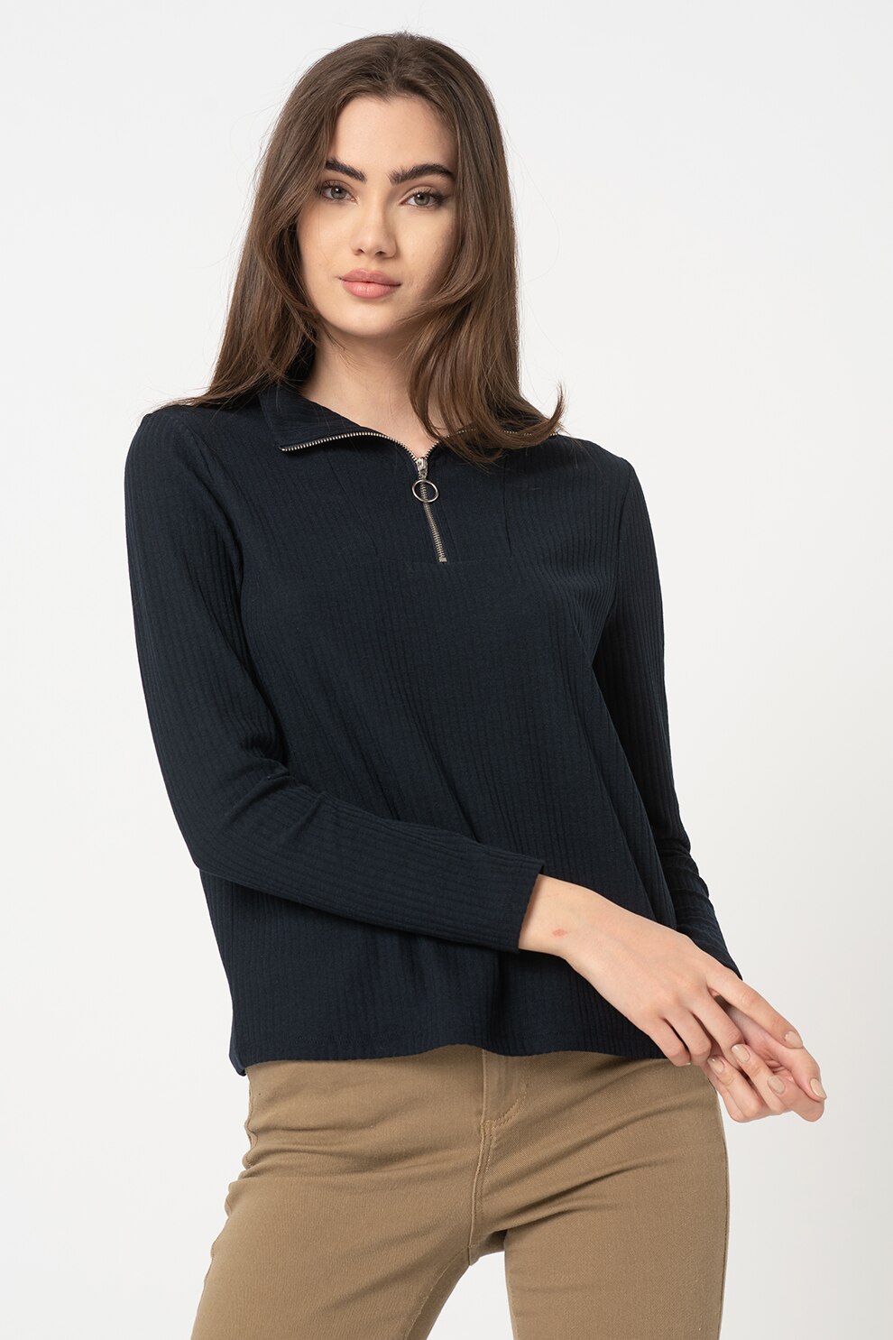 Only, Bluza cu striatii si fenta cu fermoar Nella, Bleumarin