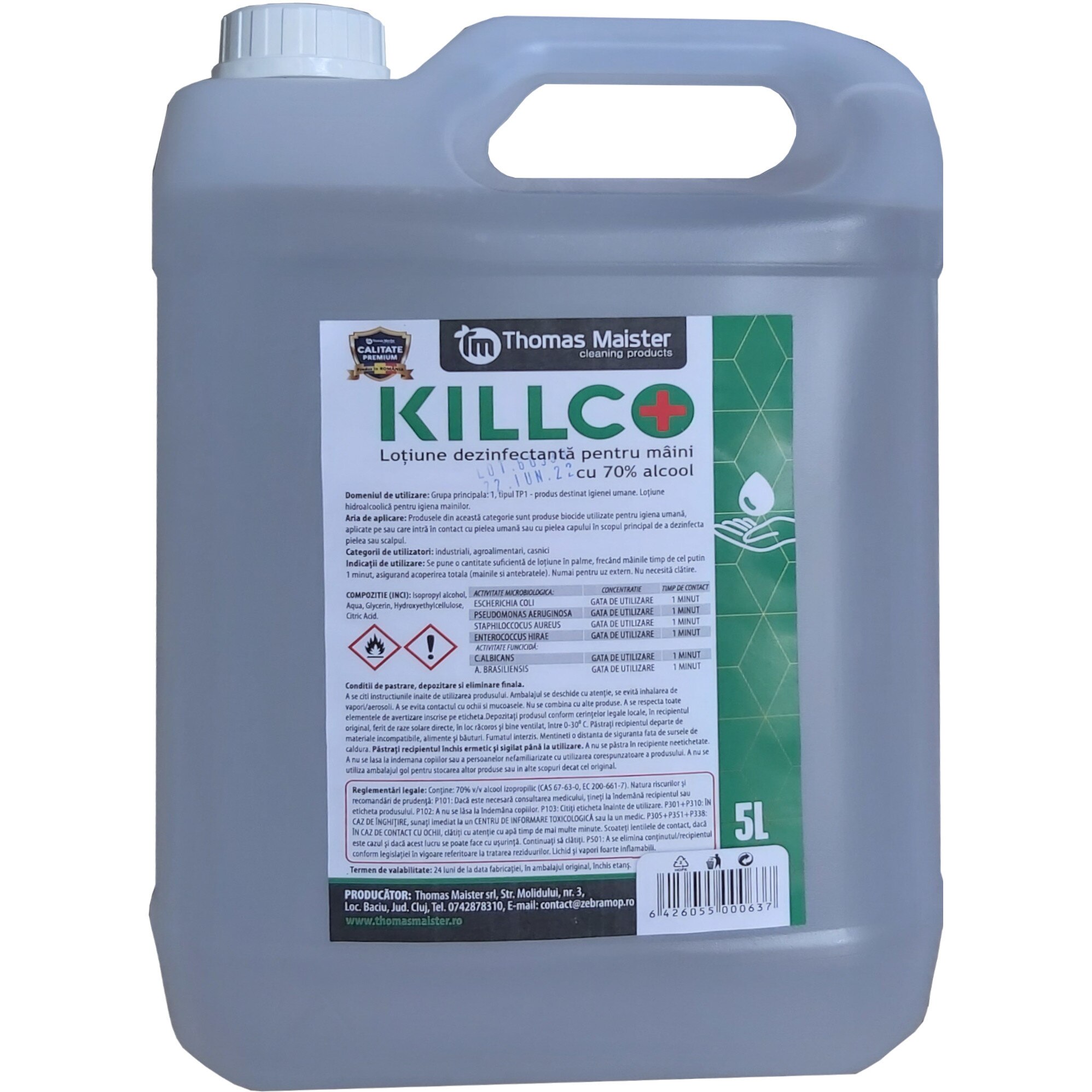 Gel dezinfectant pentru maini, Killco, 5 litri