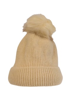 Caciula dama, Univers Fashion, tricotata, cu ciucure de blana sintetica, bej, marime unica Caciula dama, Univers Fashion, tricotata, cu ciucure de blana sintetica, bej, marime unica