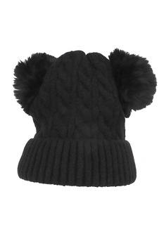 Caciula dama, Univers Fashion, groasa tricotata, cu 2 ciucuri de blana sintetica, negru, marime unica Caciula dama, Univers Fashion, groasa tricotata, cu 2 ciucuri de blana sintetica, negru, marime unica