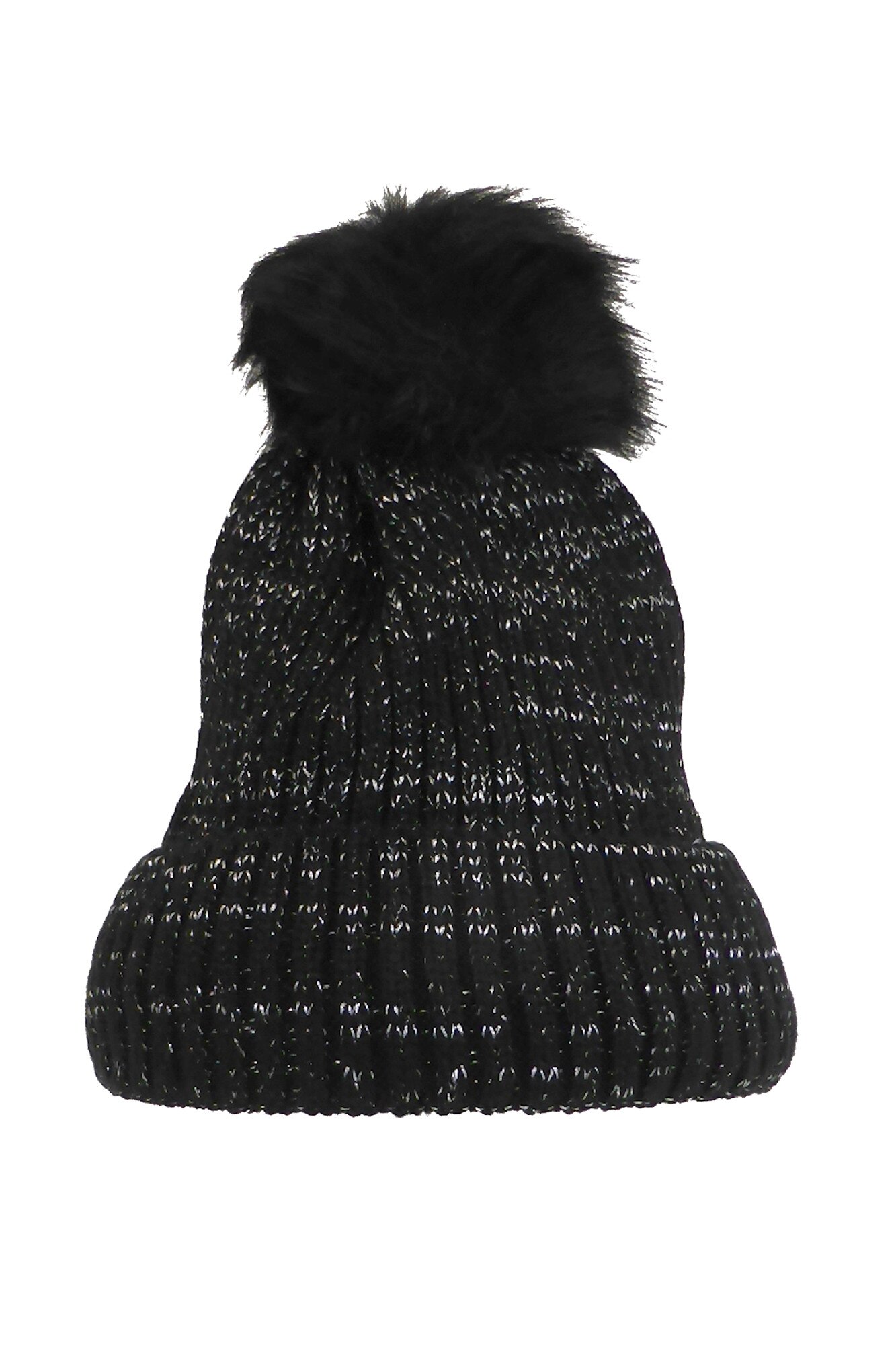 Caciula dama, Univers Fashion, groasa tricotata, cu ciucure de blana sintetica, negru, marime unica