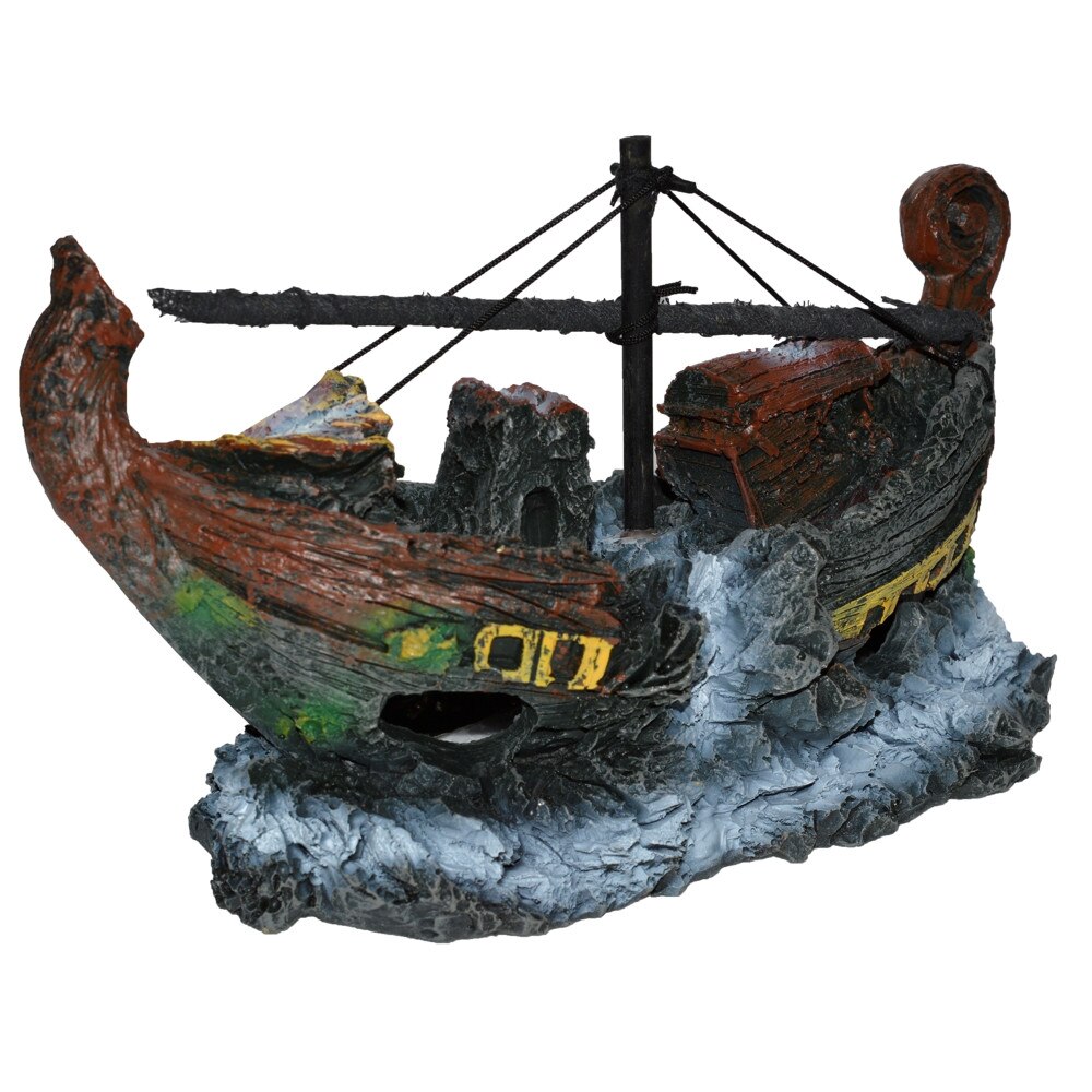 Decor epava acvariu rupta cu catarg 21 cm