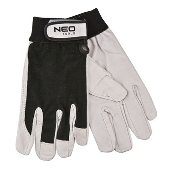 Manusi de lucru din piele, marimea XL, alb/negru, NEO Manusi de lucru din piele, marimea XL, alb/negru, NEO