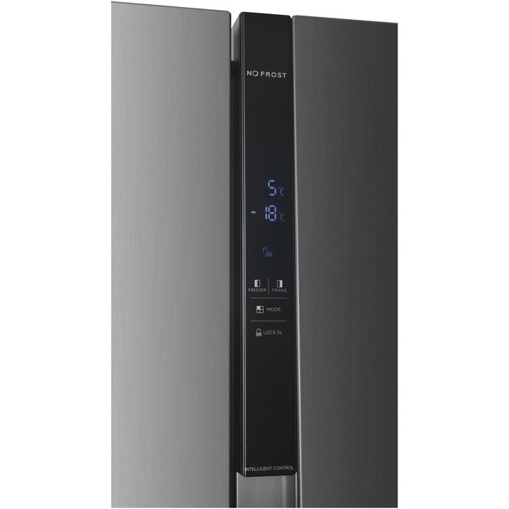 Side by side Heinner HSBS-HM532NFXE++, 532, Clasa E, Full No Frost, Display LED Touch, Alarma usa deschisa, H 177 cm, Inox