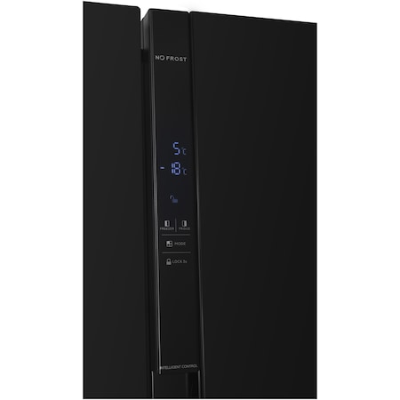 Frigider Side by side Heinner HSBS-H439NFBKWDE++, 436 l, No Frost, Display, Dozator de apa, Functie smart, Functie congelare si racire rapida, Clasa E, H 177 cm, Negru