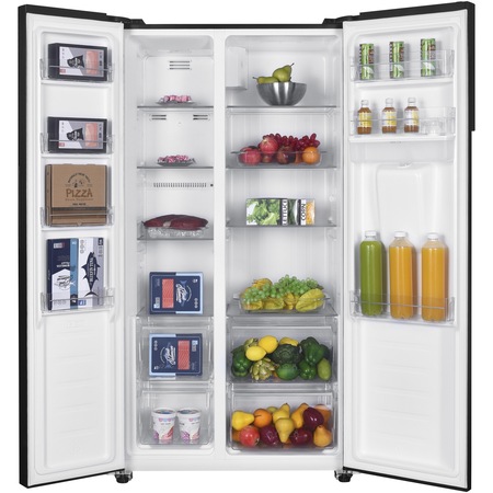 Frigider Side by side Heinner HSBS-H439NFBKWDE++, 436 l, No Frost, Display, Dozator de apa, Functie smart, Functie congelare si racire rapida, Clasa E, H 177 cm, Negru