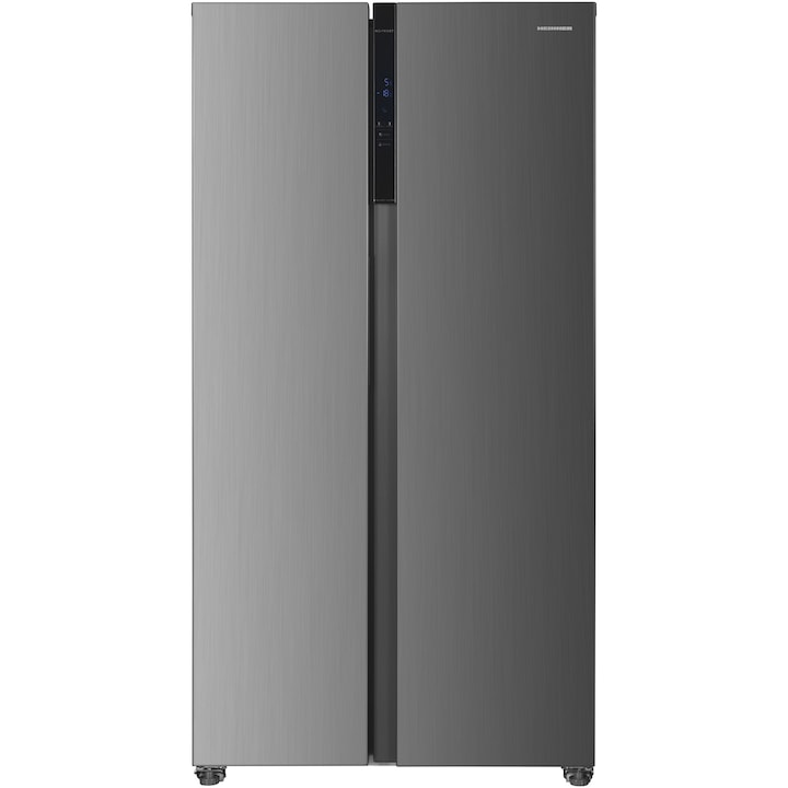 Хладилник с фризер Side by side Heinner HSBS-HM532NFXE++, 532 литра, Клас E, Full No Frost, LED сензорен дисплей, Аларма за отворена врата, H 177 см, Неръждаема стомана