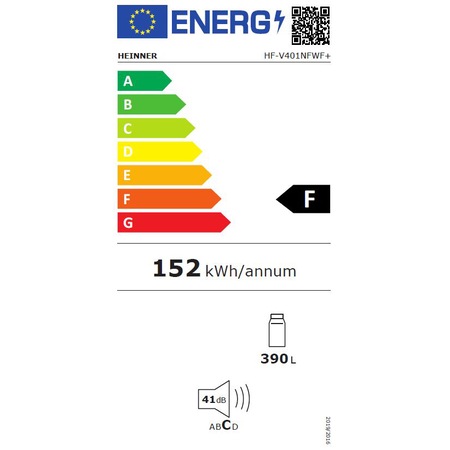 Frigider cu o usa Heinner HF-V401NFWF+, 380 l, Clasa F, No Frost, Control electronic, Termostat ajustabil, Iluminare LED, H 186 cm, Alb