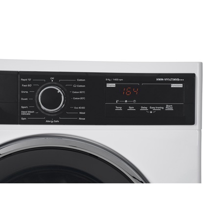 Masina de spalat Heinner HWM-V914TINVB+++, 9 kg, 1400 RPM, Motor Inverter, Clasa B, Display LED, Control Touch, Tehnologie TwinJet, 60 cm, Alb