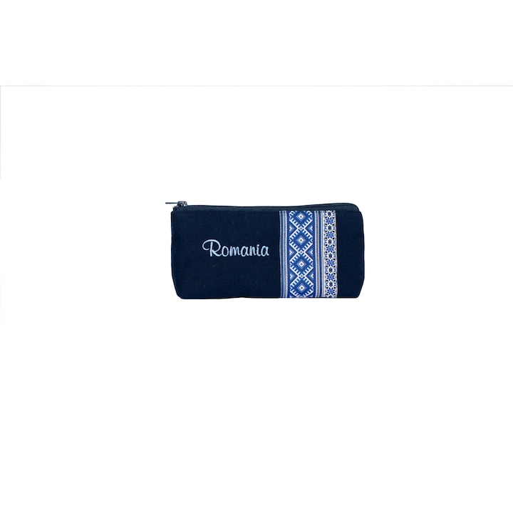 Portfard, Atelier Diversis, handmade, bleumarin/alb cu broderie Romania
