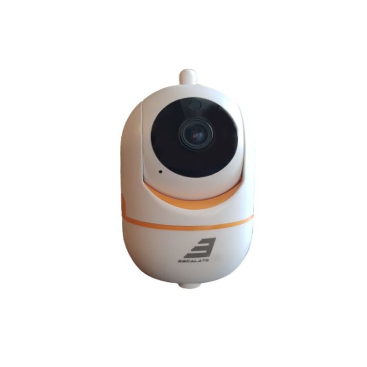 Camera inteligenta pentru supraveghere copii IPCTV WIFI, Escalate, comunicare bidirectionala, fullHD 1920*1080P 2 MP, functie de autourmarire subiect, night vision, Alba cu portocaliu