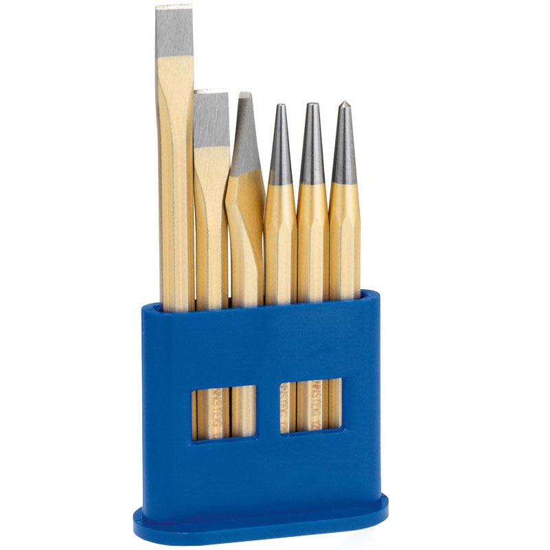 Set cu scule de lovire Rennsteig, dalti, punctatoare, in stand de plastic, 6 piese