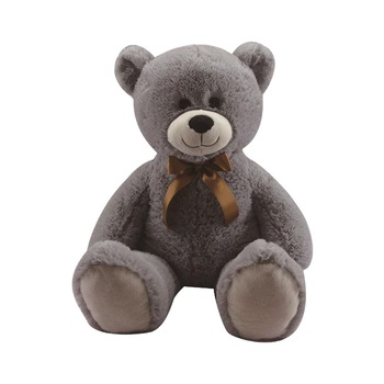 Urs de plus Gigant DeLuxe cu Fundita Aurie , Culoare Gri , 1 Metru Urs de plus Gigant DeLuxe cu Fundita Aurie , Culoare Gri , 1 Metru