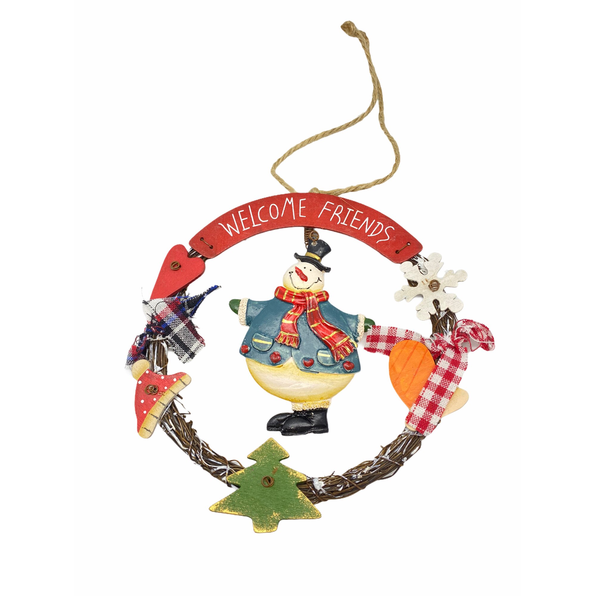 Decoratiune Welcome Friends Craciun, Om de zapada, Atelier, Multicolor, 17cm