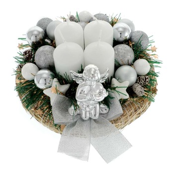 Coronita de Advent cu Inger Argintiu 20 cm Coronita de Advent cu Inger Argintiu 20 cm