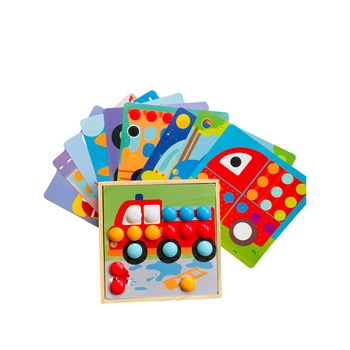 Joc creativ mozaic din lemn, 50 butoni si 10 planse, Unitoys Joc creativ mozaic din lemn, 50 butoni si 10 planse, Unitoys