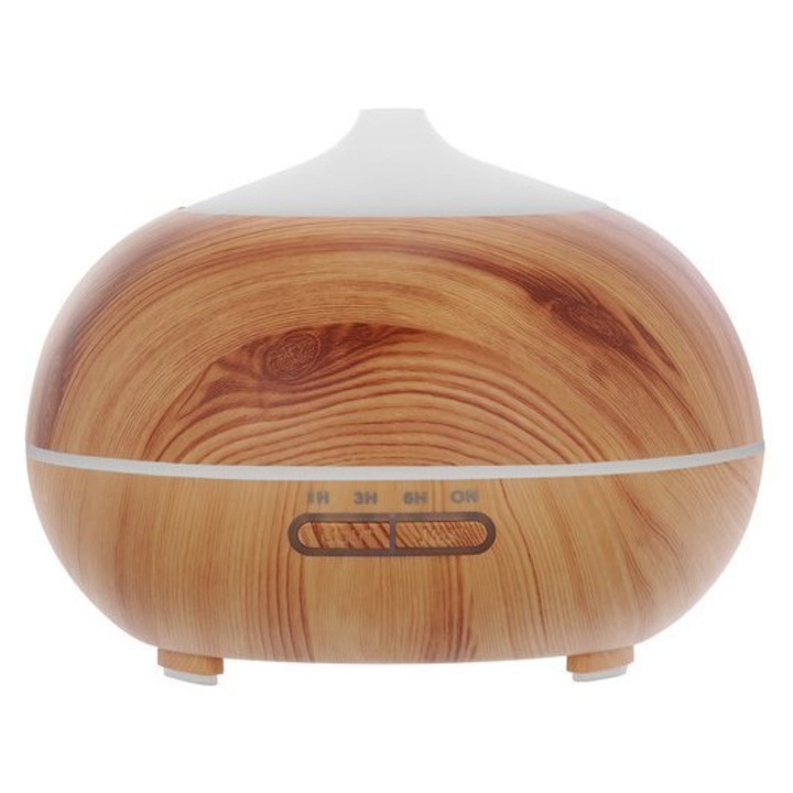 Umidificator aromaterapie, difuzor uleiuri esentiale, ultrasunete cu telecomanda 300 ml, stejar deschis