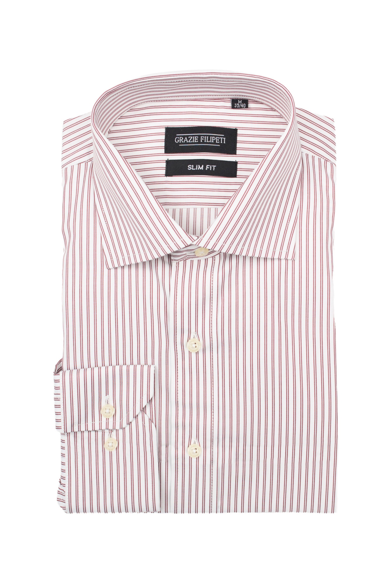 Camasa Slim Fit cu dungi fine bordeaux, Alb / Bordo