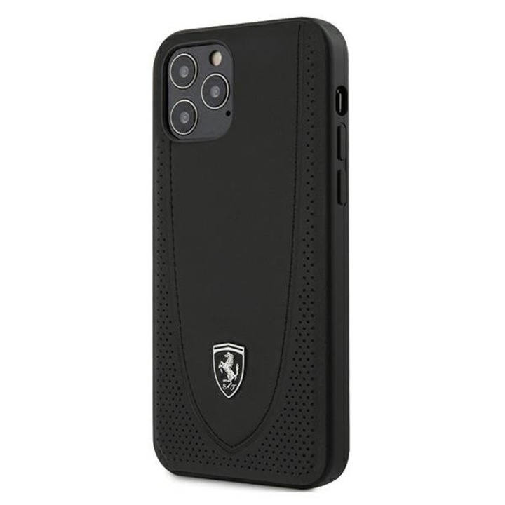 Husa Ferrari din piele pentru iPhone 12 / 12 Pro (6.1"), Off Track Perforated Collection, Negru