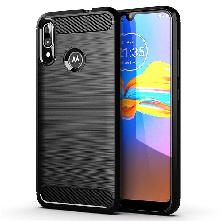 Калъф за телефон Carbon Case TPU за Motorola Moto E6 Plus, черен