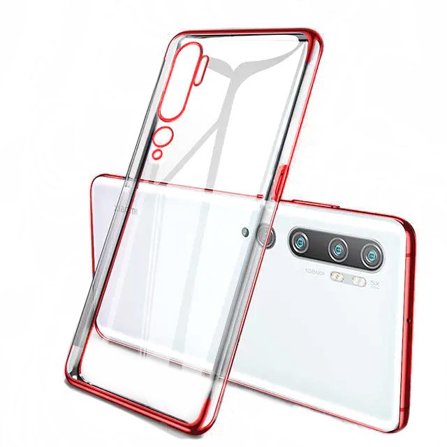 Husa Hurtel, Poliuretan, compatibila cu Xiaomi Mi Note 10/Mi Note 10 Pro/Mi CC9 Pro, Transparent/Rosu