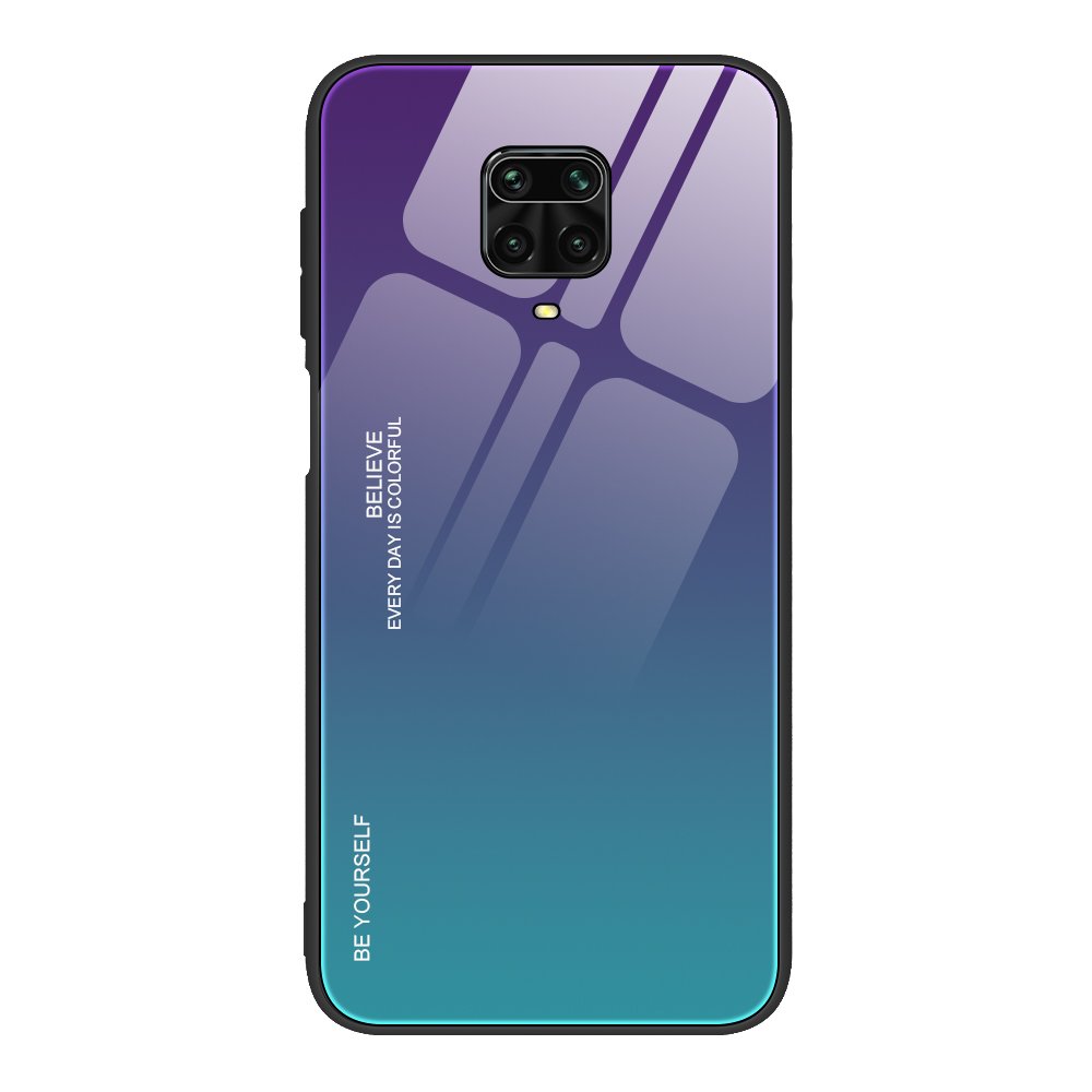 Husa Hurtel, Gradient Glass, Silicon, Sticla securizata, compatibil cu Xiaomi Redmi Note 9 Pro/Redmi Note 9S, Mov/Verde