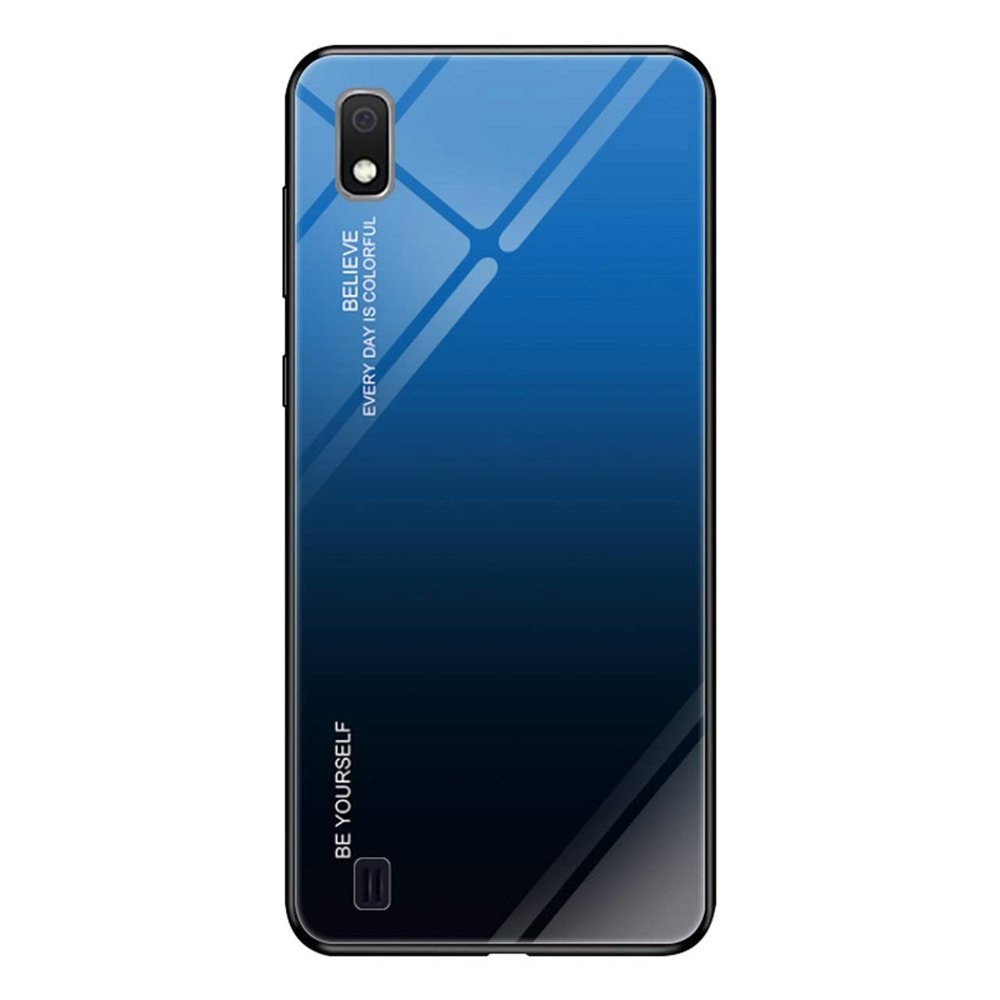 Husa Gradient Glass Durable, Compatibila cu Samsung Galaxy A10, Negru/Albastru