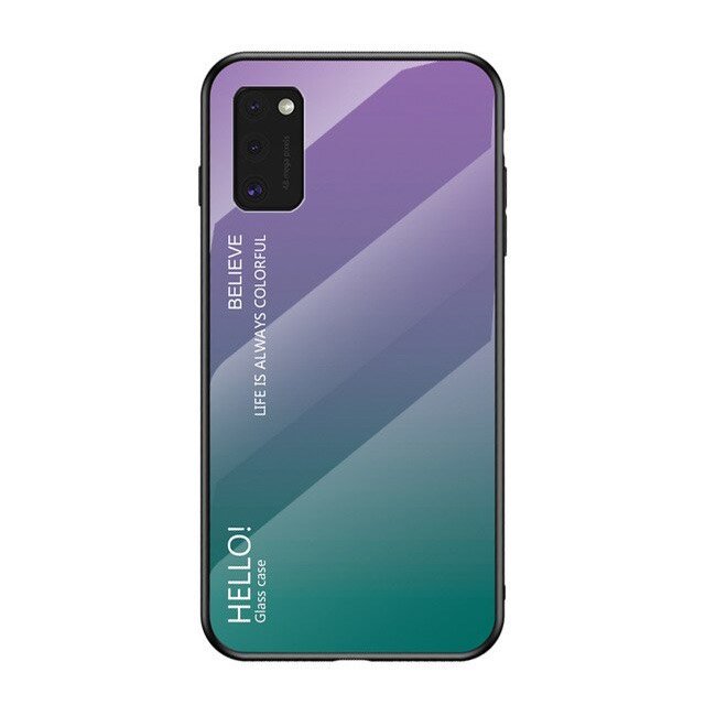 Husa Hurtel, Gradient Glass, Silicon, Sticla securizata, compatibil cu Samsung Galaxy A41, Mov/Verde