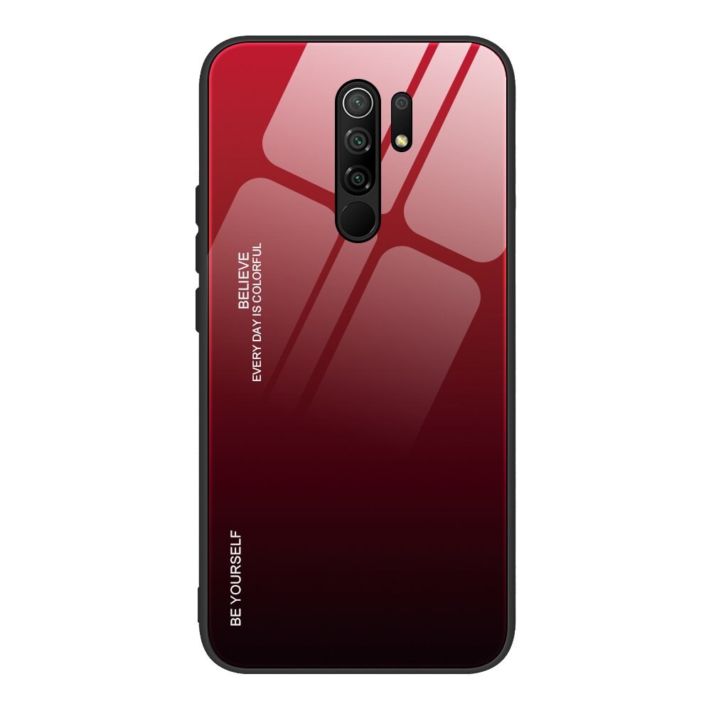 Husa Gradient Glass compatibila cu Xiaomi Redmi 9, Sticla securizata, Negru/Rosu