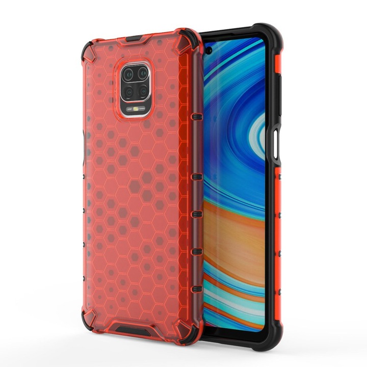 Калъф за телефон Honeycomb Case armor с TPU рамка за Xiaomi Redmi Note 9 Pro/Redmi Note 9S, червен