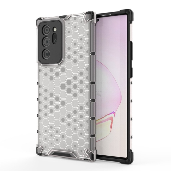 A Samsung Galaxy Note 20 Ultra készülékkel kompatibilis burkolat, méhsejt kialakítású, fehér