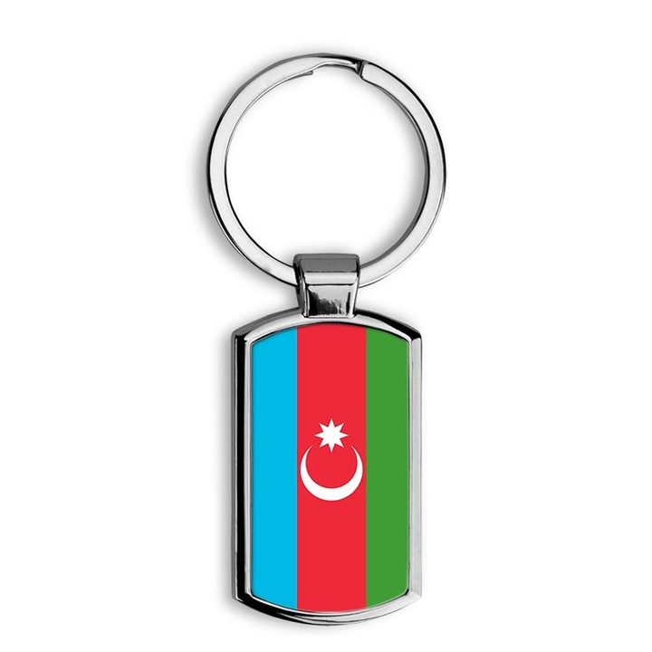 Azerbajdzsán zászlaja mintás fém kulcstartó 1