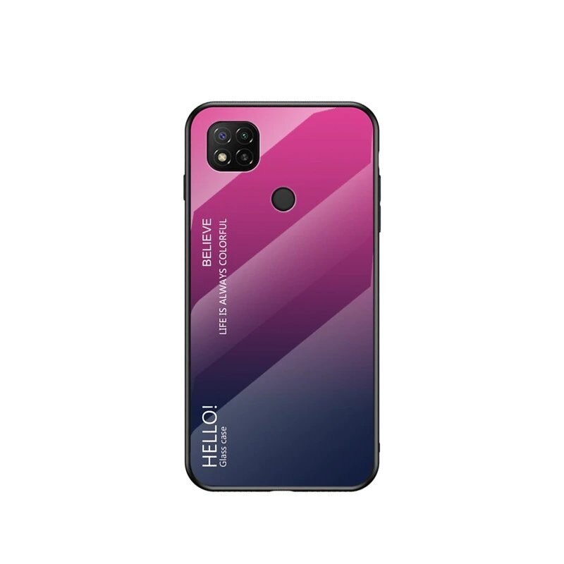 Husa Spate Upzz Gradient Glass Pentru Xiaomi Redmi 9c, Spate Sticla Rezistenta, Roz Mov