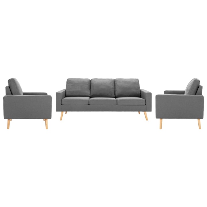 Комплект диван и фотьойли vidaXL, Плат, 130 x 76 x 82.5 см, 3 части, Светлосив