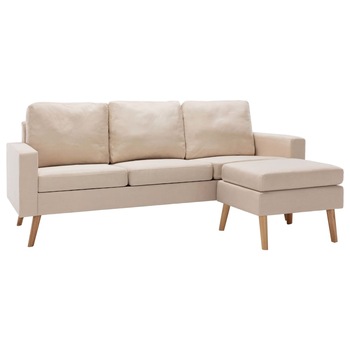 Canapea cu 3 locuri si taburet, vidaXL, Tesatura, 184 x 76 x 82,5 cm, Crem Canapea cu 3 locuri si taburet, vidaXL, Tesatura, 184 x 76 x 82,5 cm, Crem