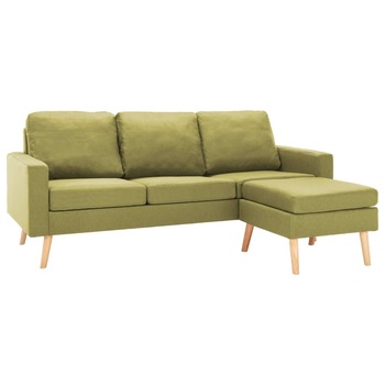 Canapea cu 3 locuri si taburet, vidaXL, Tesatura, 184 x 76 x 82,5 cm, Verde