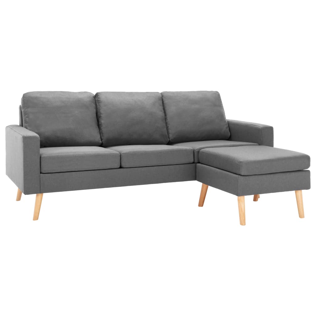Canapea cu 3 locuri si taburet, vidaXL, Tesatura, 184 x 76 x 82,5 cm, Gri deschis