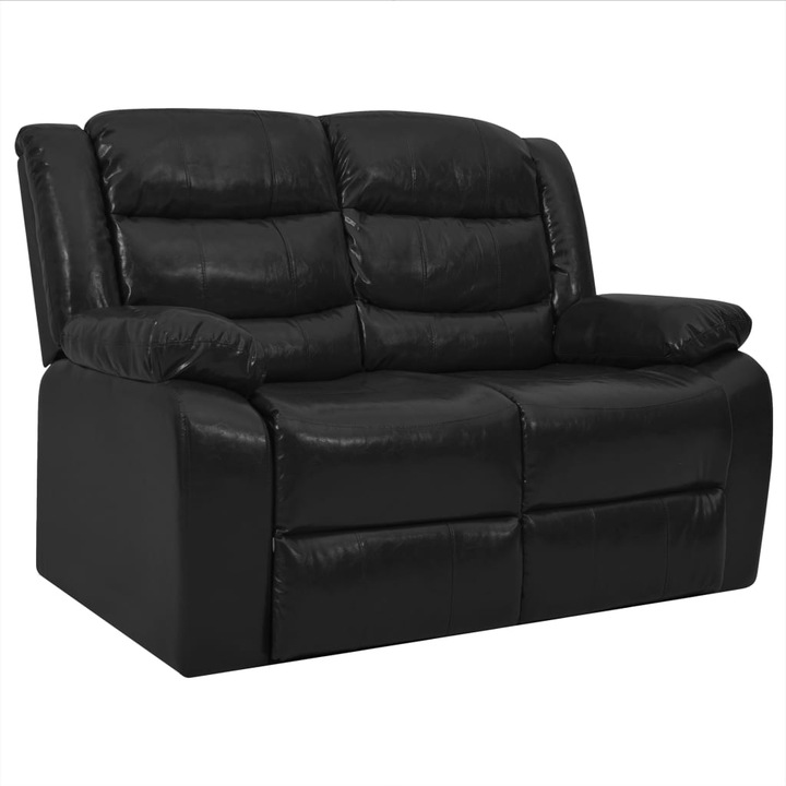 vidaXL kétszemélyes fekete műbőr dönthető kanapé
