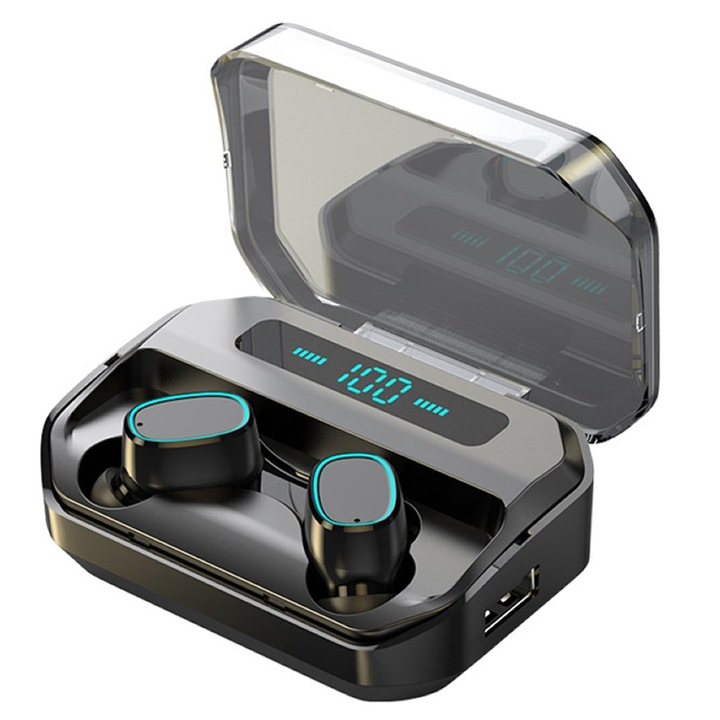 TWS Fülhallgató, Vezeték nélküli, Univerzális, Bluetooth 5.0, M8, Sport, Digitális kijelző, fekete
