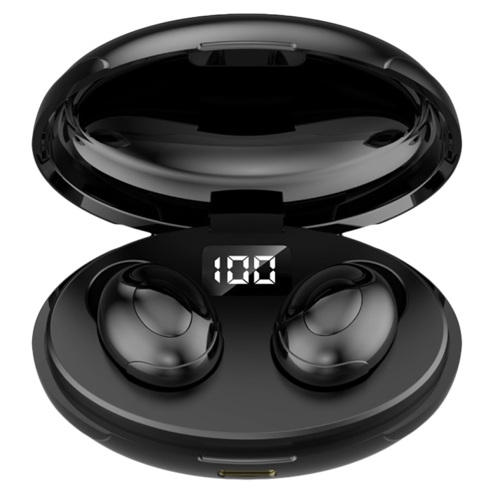 Casti wireless pentru iPhone/ Xiaomi/ Samsung/ Huawei, Bluetooth 5.0, TWS-T5, Display digital, Stereo, Negru