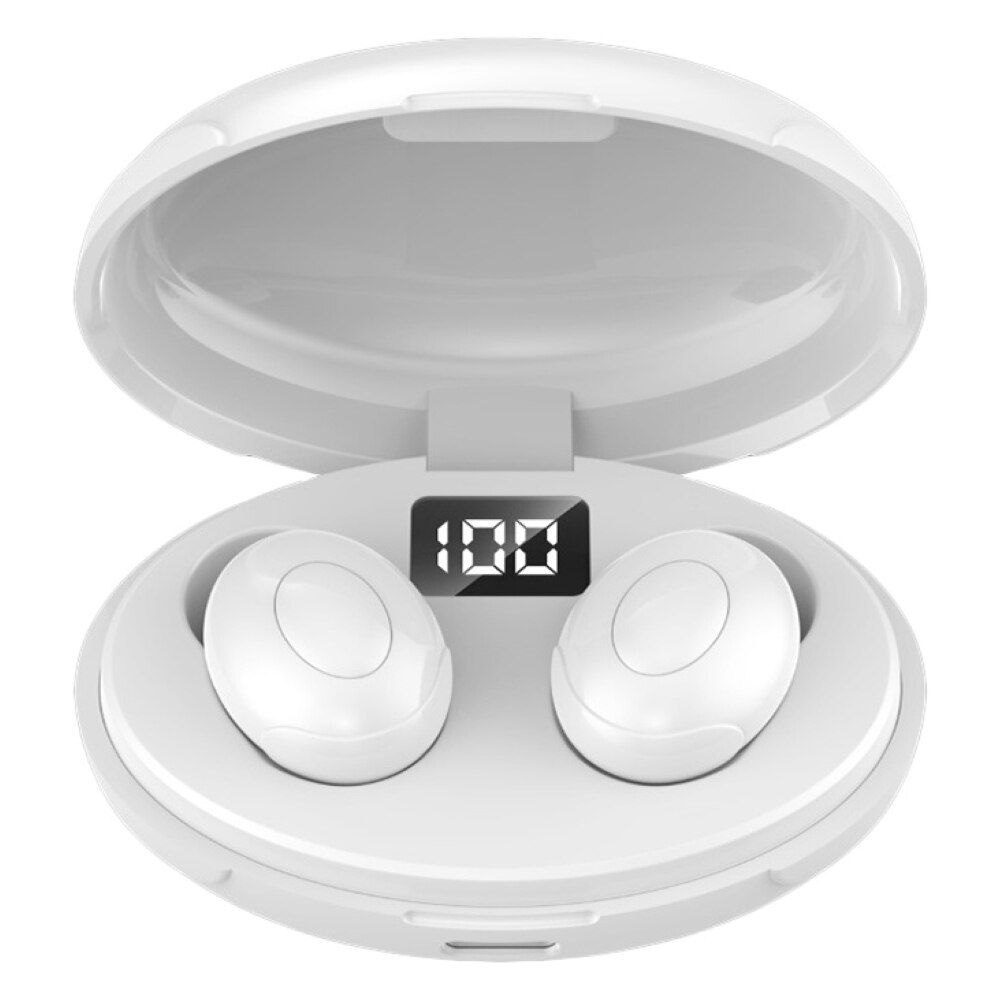 Casti wireless pentru iPhone/ Xiaomi/ Samsung/ Huawei, Bluetooth 5.0, TWS-T5, Display digital, Stereo, Alb