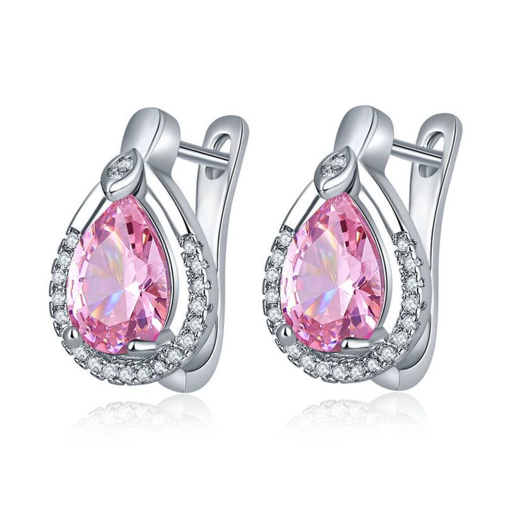 Cercei din aliaj cupru, Zircon tear drop pink
