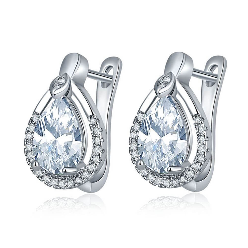 Cercei din aliaj cupru, Zircon tear drop silver