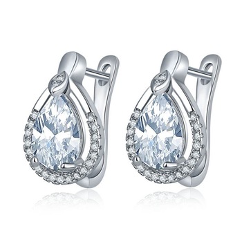 Cercei din aliaj cupru, Zircon tear drop silver Cercei din aliaj cupru, Zircon tear drop silver