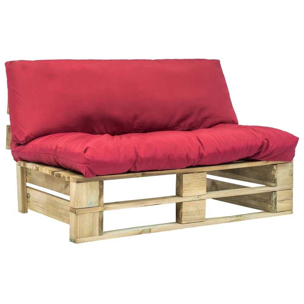 Canapea de gradina din paleti cu perne, vidaXL, Tesatura, 110 x 66 x 65 cm, Rosu