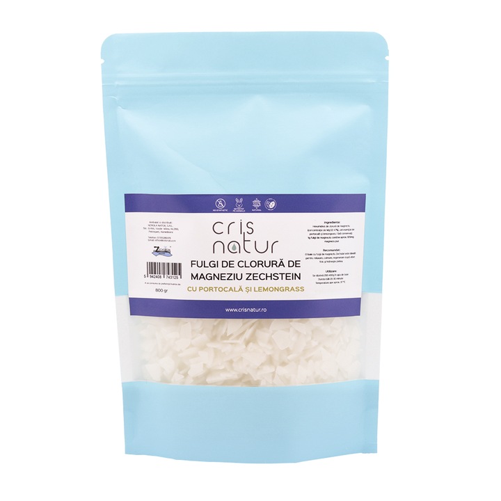 Fulgi de baie cu Magneziu Zechstein cu Portocala si Lemongrass 800g, Ajuta la relaxarea muschilor, reducerea stresului si un somn profund