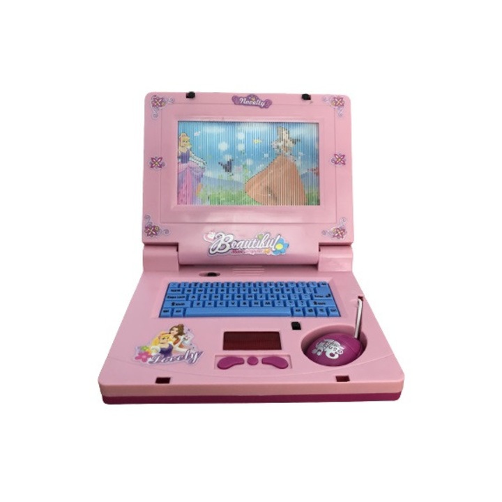 Jucarie mini laptop muzical cu mouse pentru copii, interactiv, divertisment educativ, pentru fete