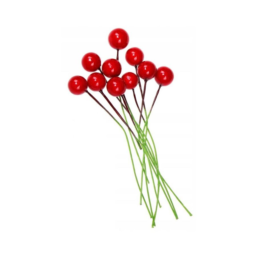 Set fructe de padure artificiale SPRINGOS, Red Berries, decoratiune pentru brad de craciun, diametru 12mm, 10 buc