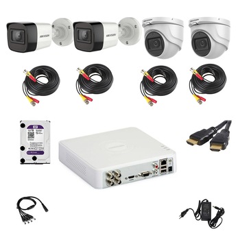 Kit supraveghere video Hikvision 5MP format din 2 camere tip dome ,2 camera tip bullet si accesorii complete incluse Kit supraveghere video Hikvision 5MP format din 2 camere tip dome ,2 camera tip bullet si accesorii complete incluse