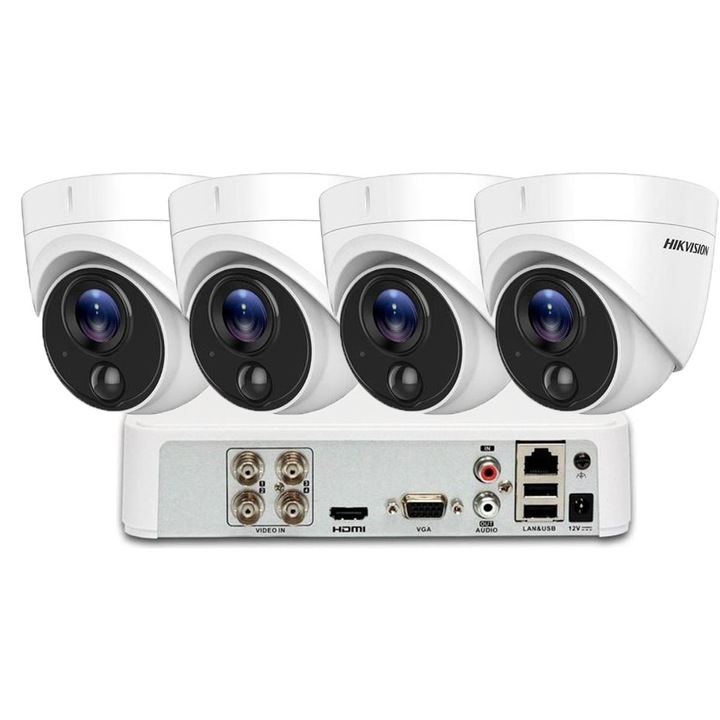 Sistem supraveghere Hikvision 4 camere de interior Ultra Low-Light PIR Turret 2 MP Full HD 1080P, IR 20M